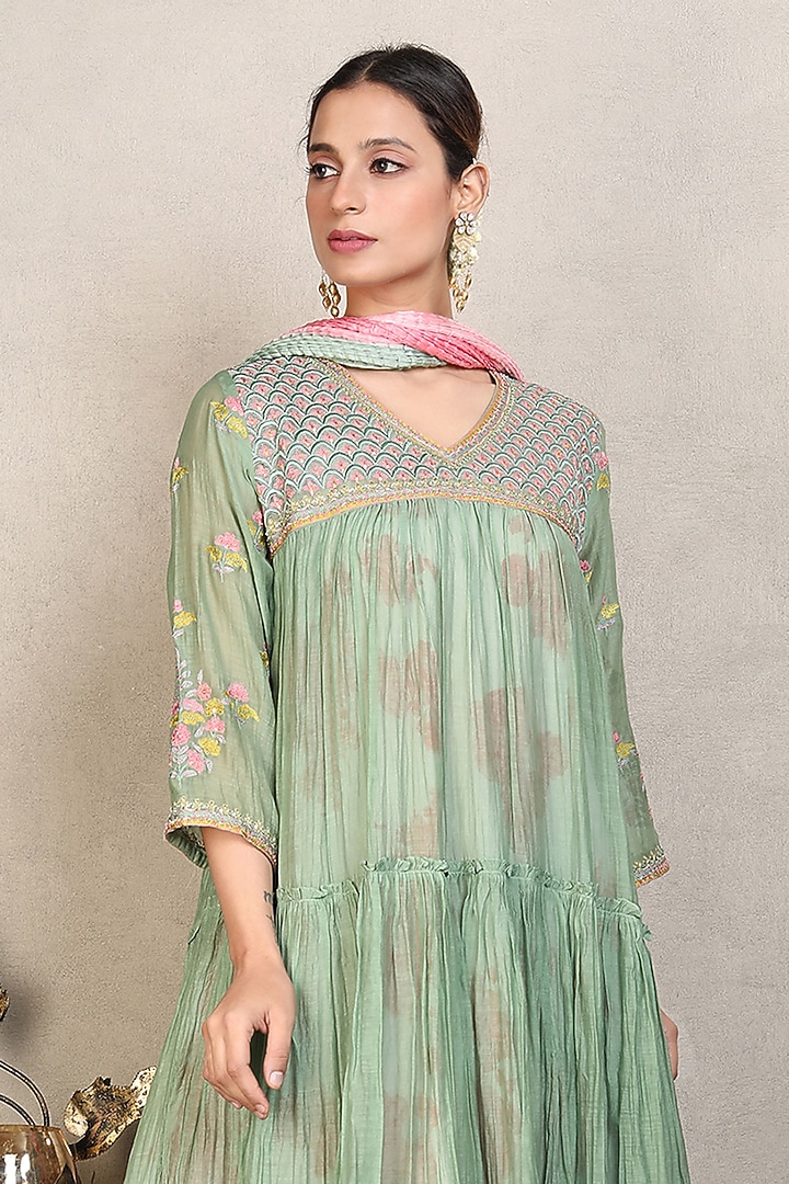 Olive Green Crush Party Wear Sharara Set by Falguni.Foram at Pernia's Pop Up Shop