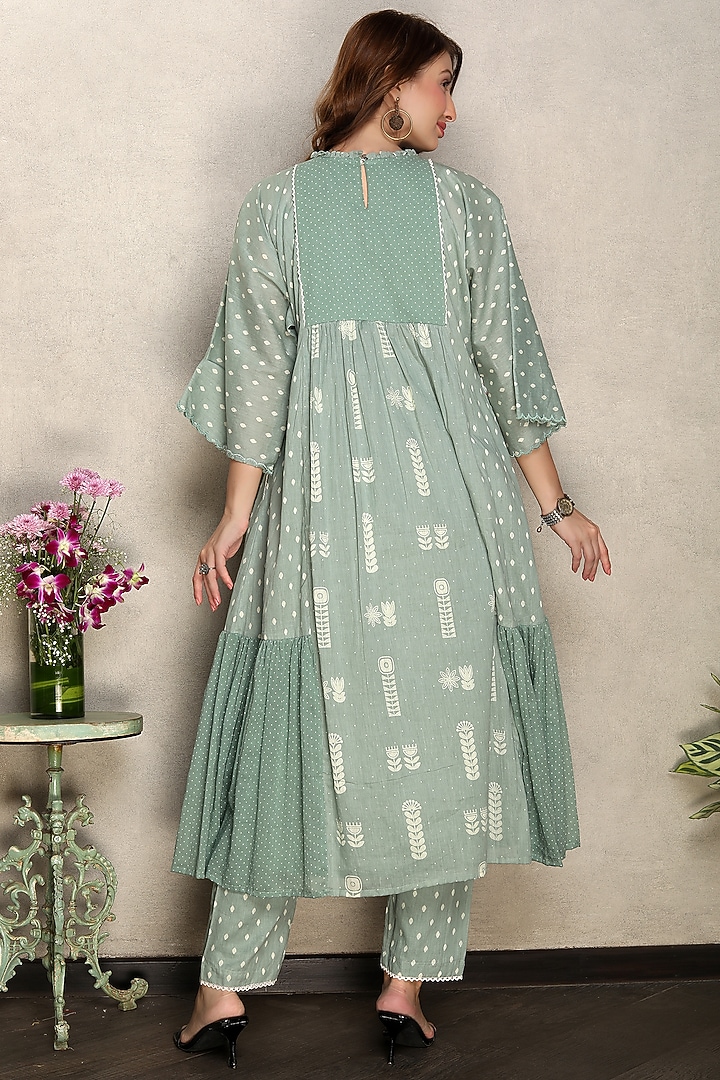 Olive Green Cotton Mal Printed Kurta Set by Falguni.Foram at Pernia's Pop Up Shop