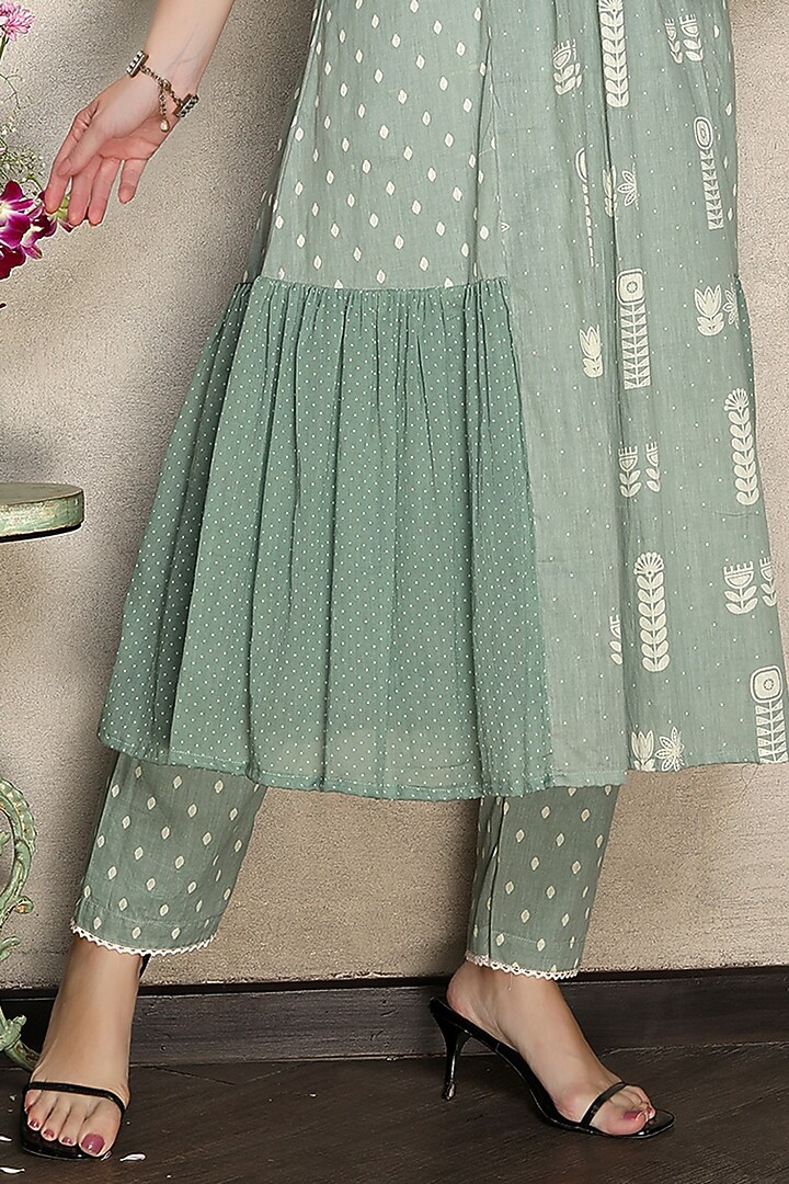 Olive Green Cotton Mal Printed Kurta Set by Falguni.Foram at Pernia's Pop Up Shop