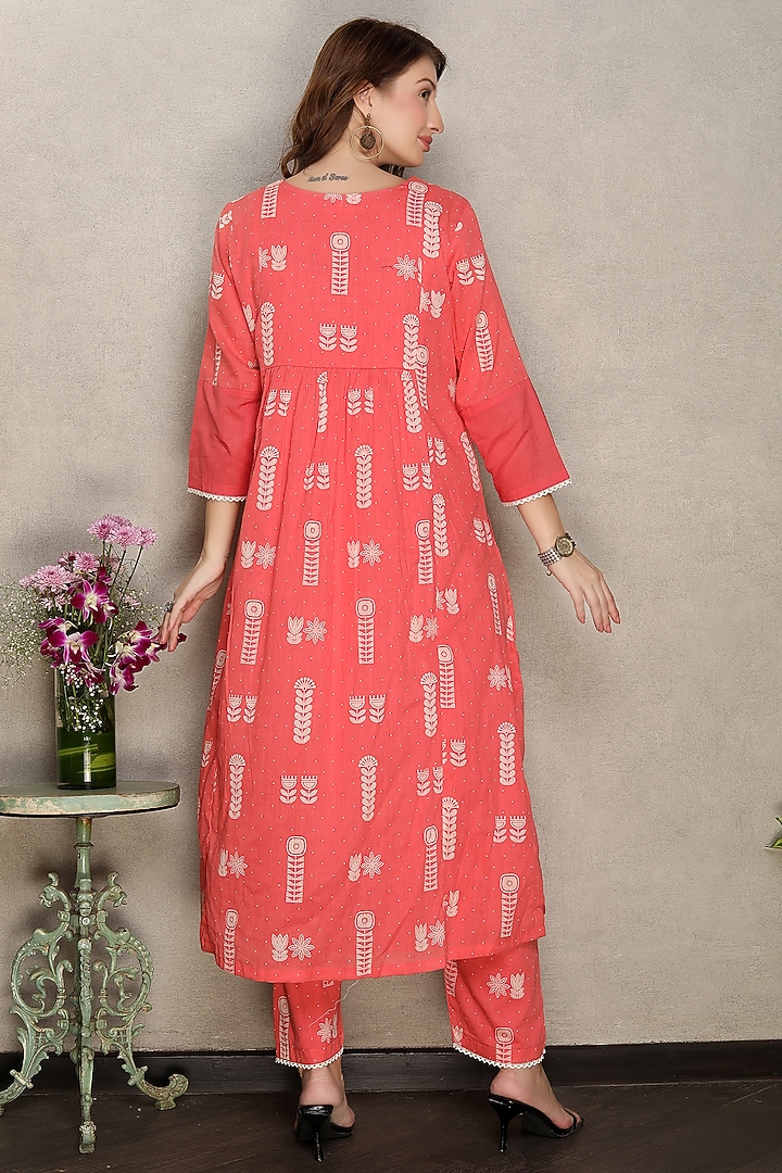 Pink Cotton Mal Printed & Embroidered Kurta Set by Falguni.Foram at Pernia's Pop Up Shop
