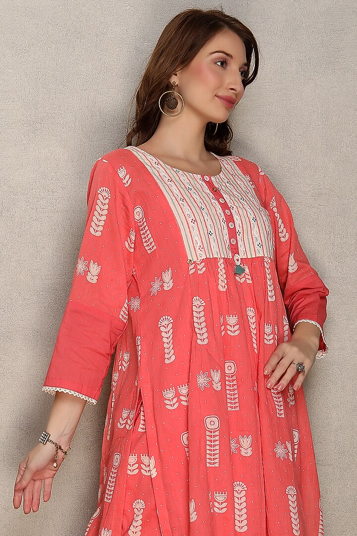 Pink Cotton Mal Printed & Embroidered Kurta Set by Falguni.Foram at Pernia's Pop Up Shop