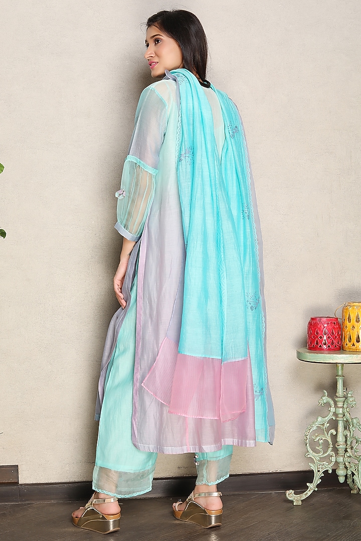 Blue & Lilac Silk Chanderi Hand Embroidered Shaded Kurta Set by Falguni.Foram at Pernia's Pop Up Shop