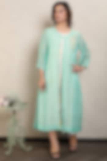 Mint Green Chanderi Silk Jacket Summer Dress by Falguni.Foram at Pernia's Pop Up Shop