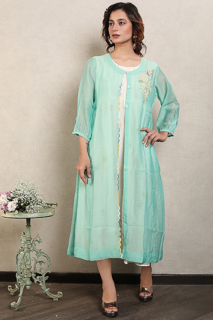 Mint Green Chanderi Silk Jacket Summer Dress by Falguni.Foram at Pernia's Pop Up Shop