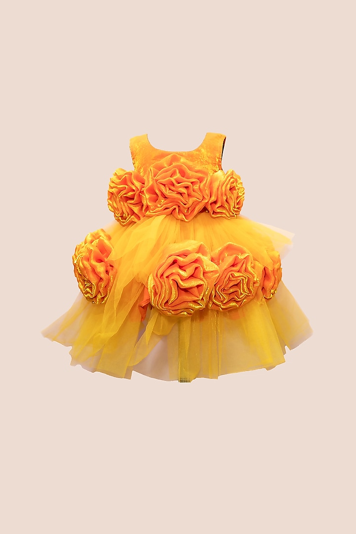 Orange Satin & Tulle Floral Layered Dress For Girls by Fairy Frills at Pernia's Pop Up Shop