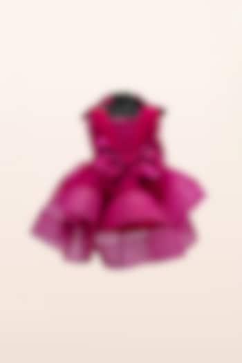 Fuchsia Satin & Tulle Bow Layered Dress For Girls by Fairy Frills at Pernia's Pop Up Shop