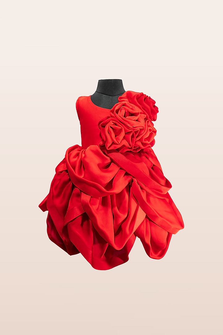 Scarlet Red Satin & Crepe Draped Dress For Girls by Fairy Frills at Pernia's Pop Up Shop