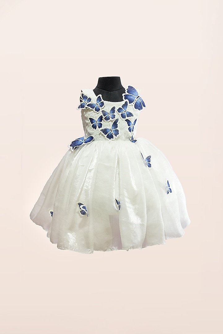 White Tulle & Satin Applique Embroidered Dress For Girls by Fairy Frills at Pernia's Pop Up Shop