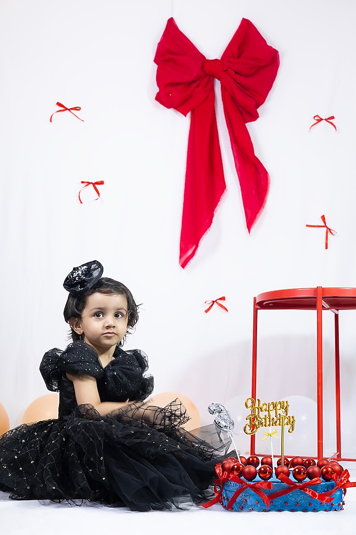 Black Tulle & Satin Sequins Embroidered Dress For Girls by Fairy Frills at Pernia's Pop Up Shop