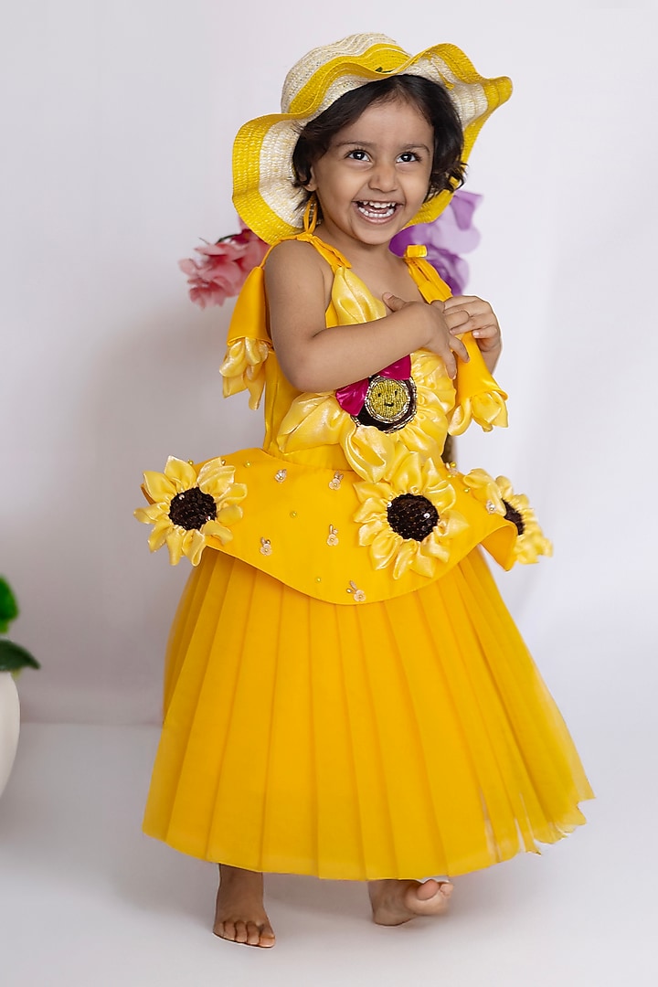 Yellow Tulle & Silk Embroidered Dress For Girls by Fairy Frills at Pernia's Pop Up Shop