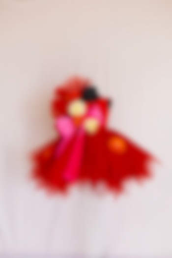 Red Tulle & Satin Embroidered Dress For Girls by Fairy Frills at Pernia's Pop Up Shop