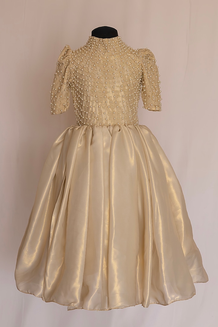 Ivory Silk & Lace Pearl Embroidered Dress For Girls by Fairy Frills at Pernia's Pop Up Shop