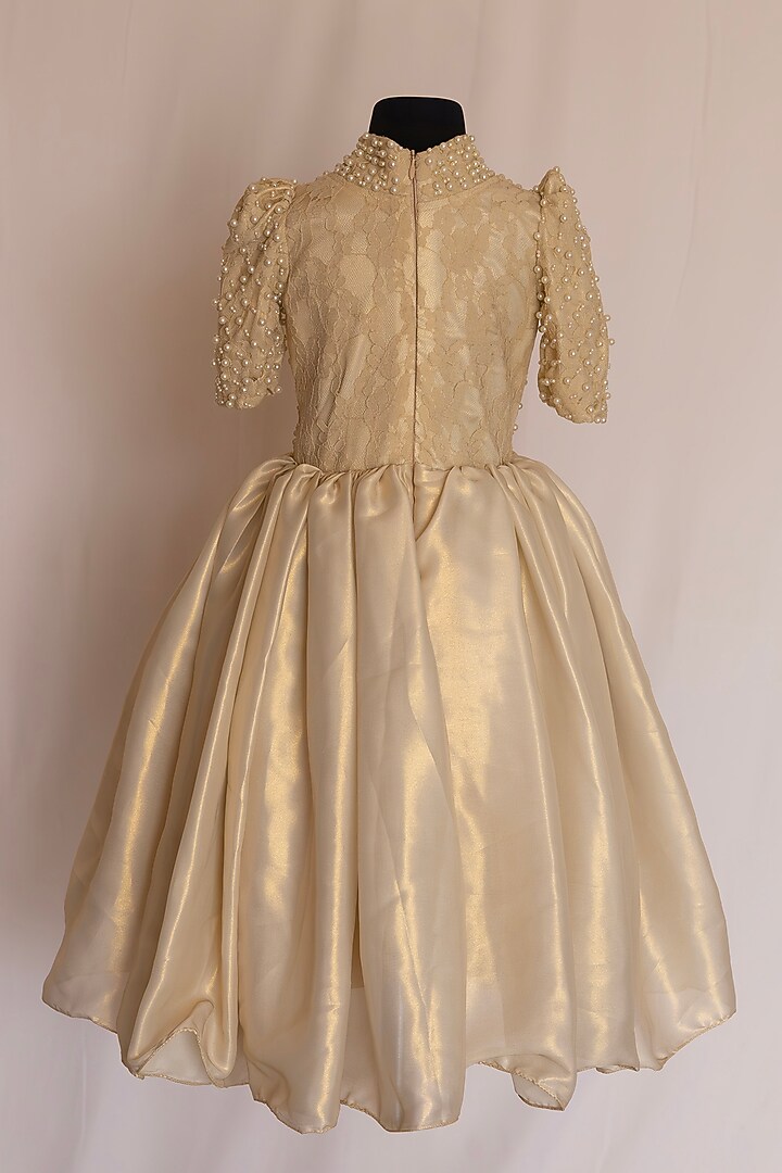 Ivory Silk & Lace Pearl Embroidered Dress For Girls by Fairy Frills at Pernia's Pop Up Shop