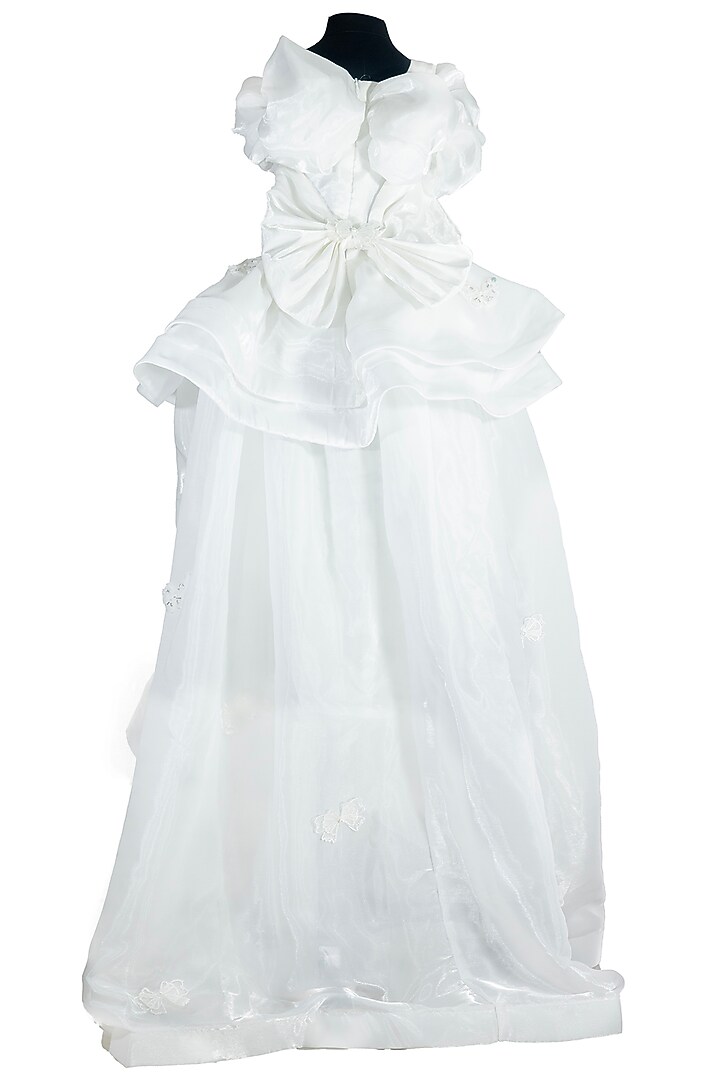 White Satin Embroidered Dress For Girls by Fairy Frills at Pernia's Pop Up Shop