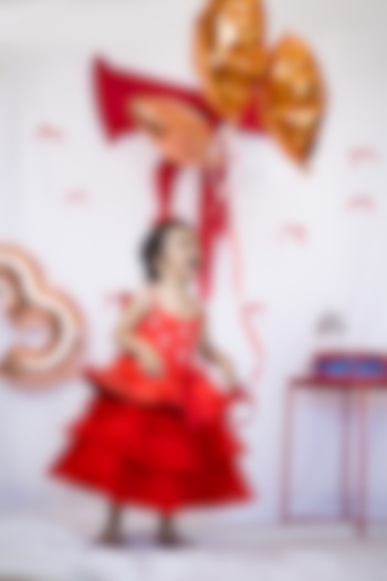 Red Tulle & Satin Embroidered Dress For Girls by Fairy Frills at Pernia's Pop Up Shop
