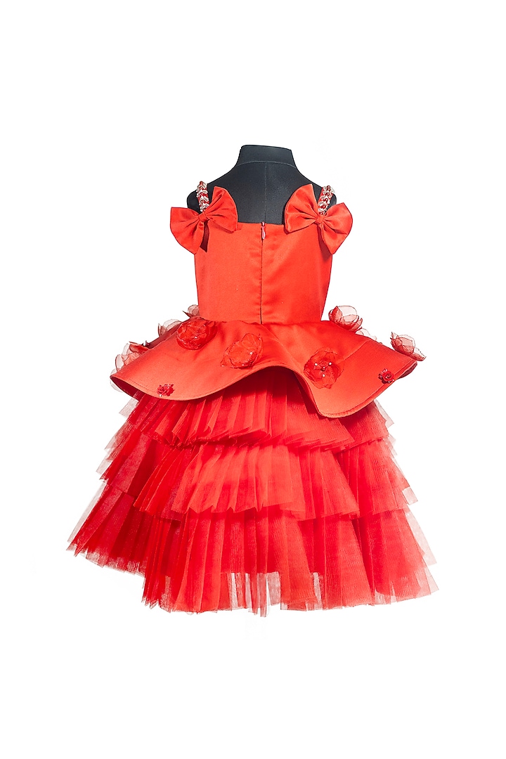 Red Tulle & Satin Embroidered Dress For Girls by Fairy Frills at Pernia's Pop Up Shop