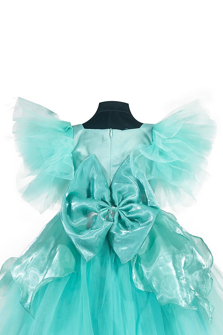 Mint Green Tulle & Satin Embroidered Dress For Girls by Fairy Frills at Pernia's Pop Up Shop