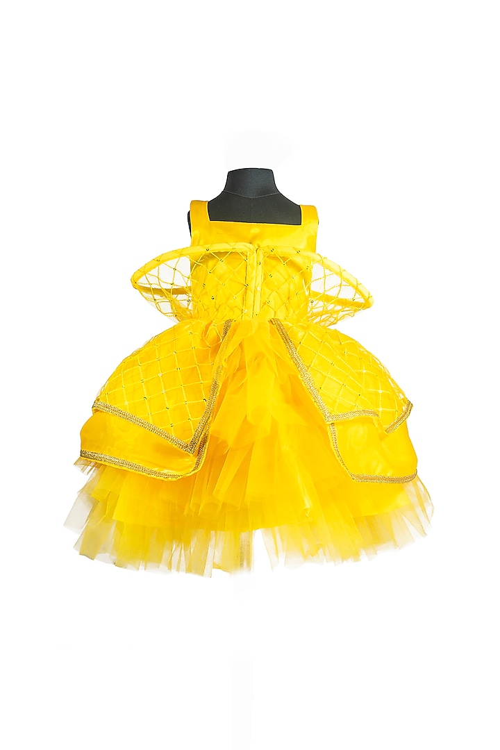 Yellow Organza & Tulle Embroidered Dress For Dress by Fairy Frills at Pernia's Pop Up Shop