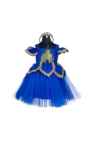 Blue Velvet & Tulle Embroidered Dress For Dress by Fairy Frills