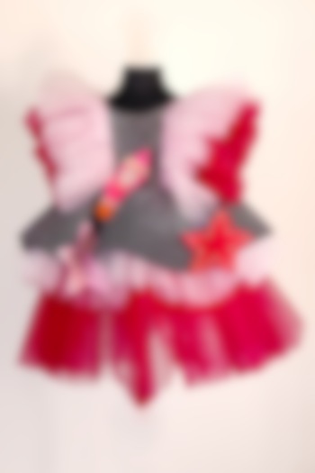 Grey & Pink Tulle & Lycra Embroidered Dress For Girls by Fairy Frills at Pernia's Pop Up Shop