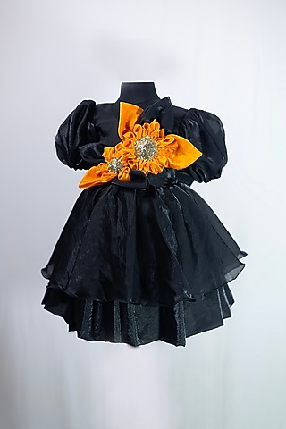 Black Silk Embellished Dress For Girls by Fairy Frills