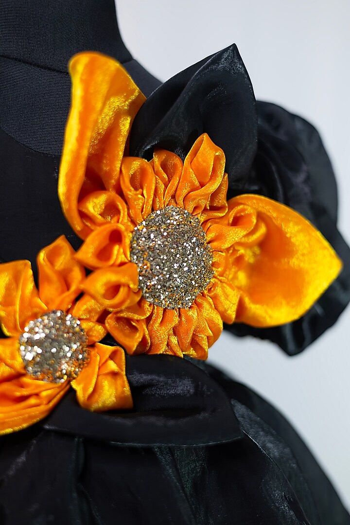 Black Silk Embellished Dress For Girls by Fairy Frills at Pernia's Pop Up Shop