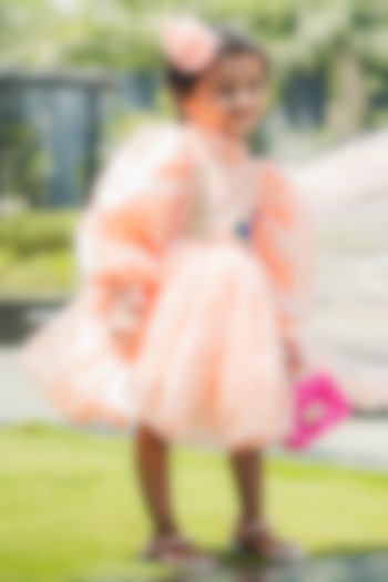 Peach Tulle & Silk Embroidered Dress For Girls by Fairy Frills at Pernia's Pop Up Shop
