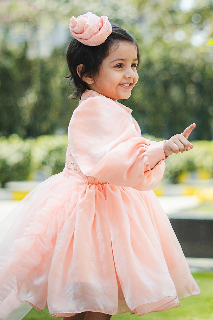 Peach Tulle & Silk Embroidered Dress For Girls by Fairy Frills at Pernia's Pop Up Shop