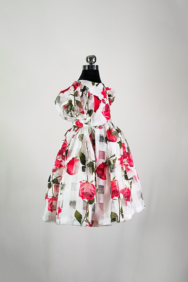 White Tulle & Satin Printed Dress For Girls by Fairy Frills at Pernia's Pop Up Shop