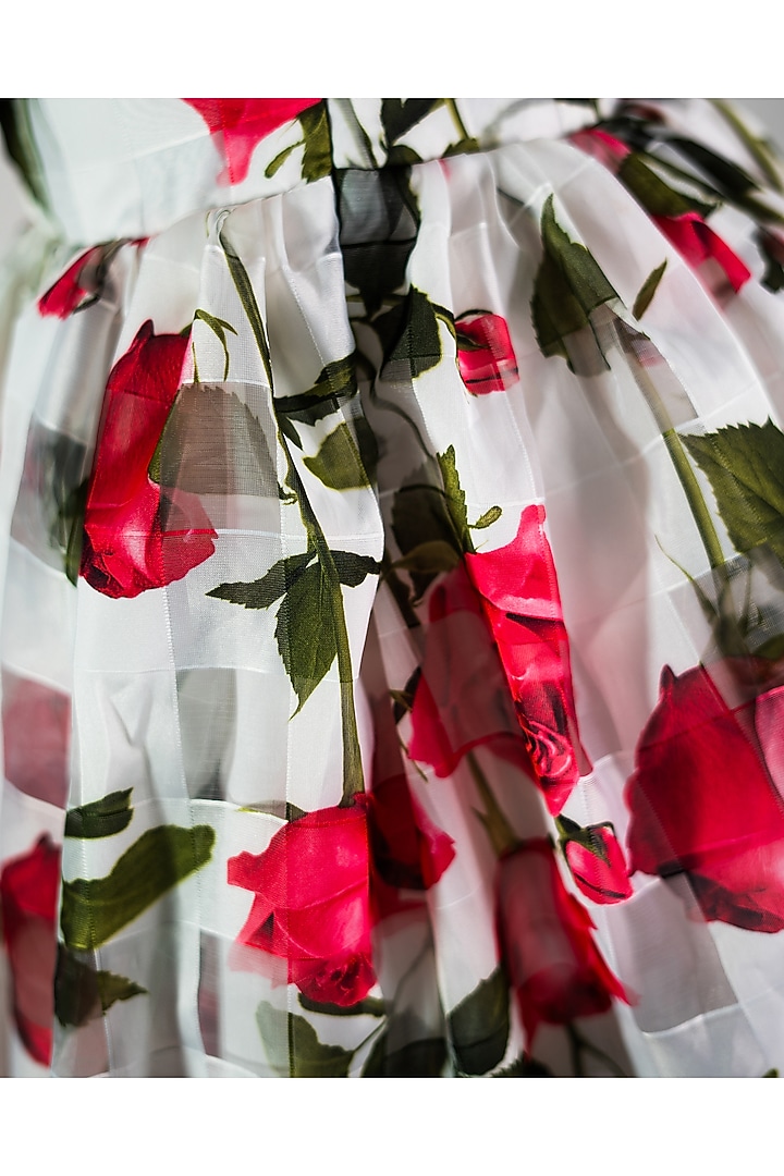 White Tulle & Satin Printed Dress For Girls by Fairy Frills at Pernia's Pop Up Shop