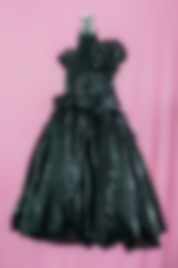 Dark Green Silk & Satin Dress For Girls by Fairy Frills at Pernia's Pop Up Shop