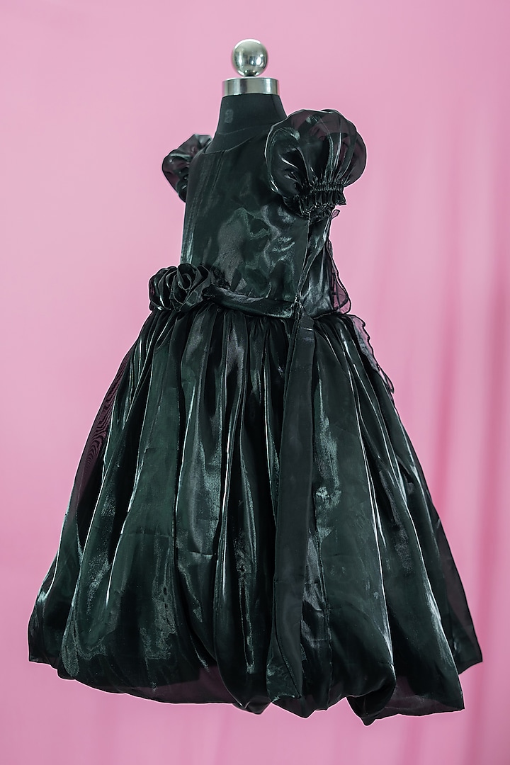 Dark Green Silk & Satin Dress For Girls by Fairy Frills at Pernia's Pop Up Shop