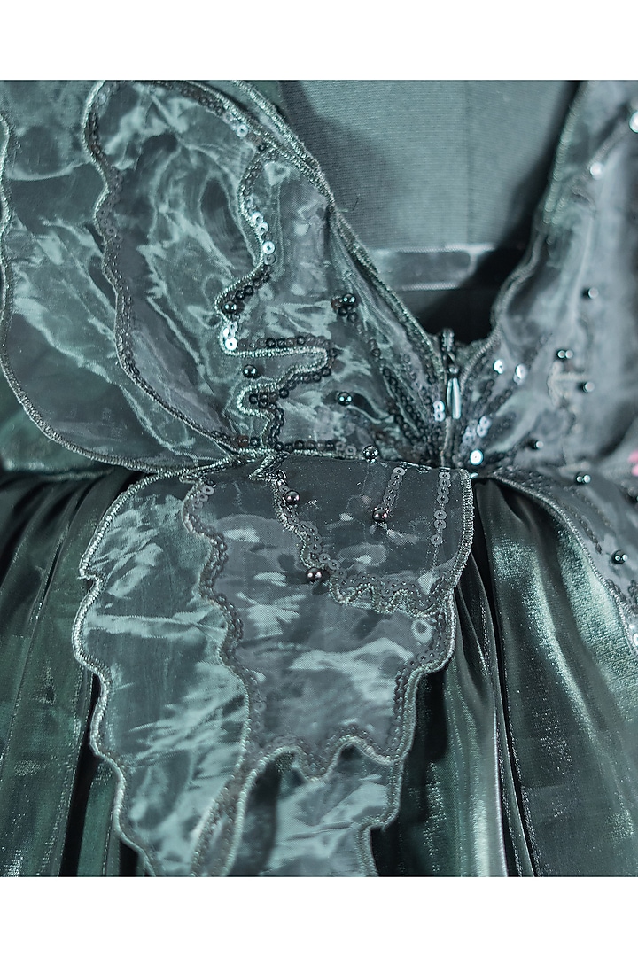 Dark Green Silk & Satin Dress For Girls by Fairy Frills at Pernia's Pop Up Shop