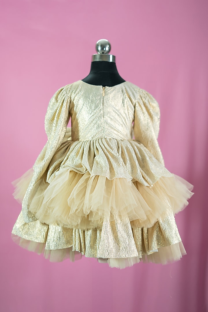 Gold Tulle & Satin Dress For Girls by Fairy Frills at Pernia's Pop Up Shop