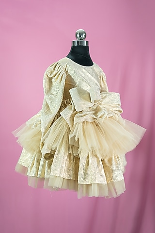 Gold Tulle & Satin Dress For Girls by Fairy Frills