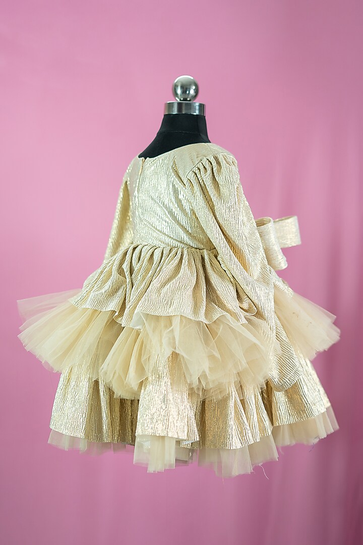 Gold Tulle & Satin Dress For Girls by Fairy Frills at Pernia's Pop Up Shop