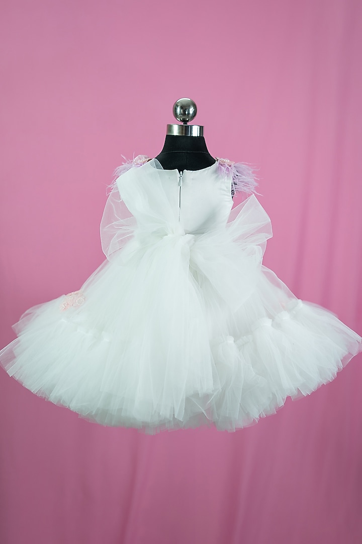 White Lace & Net Embellished Dress For Girls by Fairy Frills at Pernia's Pop Up Shop