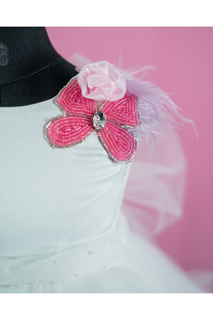 White Lace & Net Embellished Dress For Girls by Fairy Frills at Pernia's Pop Up Shop