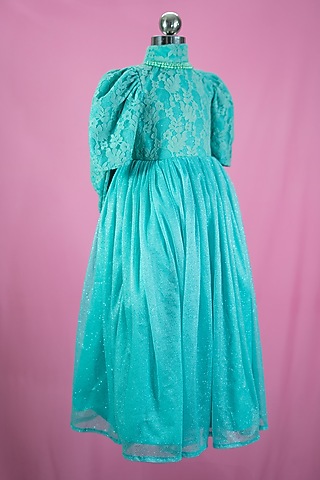 Teal Silk Dress For Girls by Fairy Frills