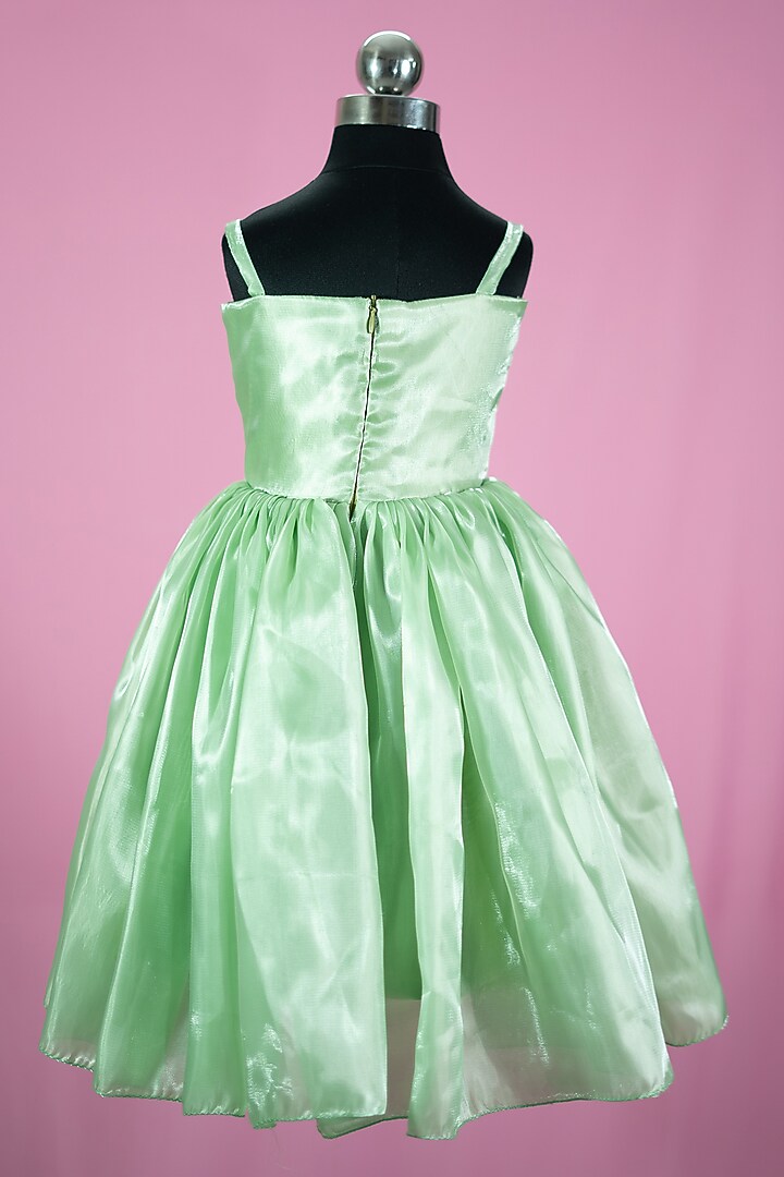 Green Brocade & Silk One-Shoulder Dress For Girls by Fairy Frills at Pernia's Pop Up Shop
