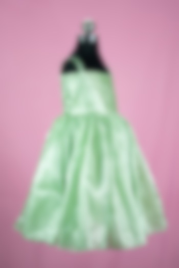 Green Brocade & Silk One-Shoulder Dress For Girls by Fairy Frills at Pernia's Pop Up Shop