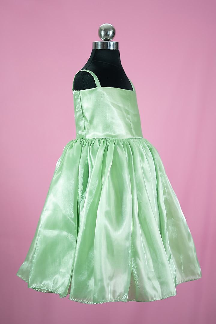 Green Brocade & Silk One-Shoulder Dress For Girls by Fairy Frills at Pernia's Pop Up Shop