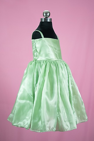 Green Brocade & Silk One-Shoulder Dress For Girls by Fairy Frills