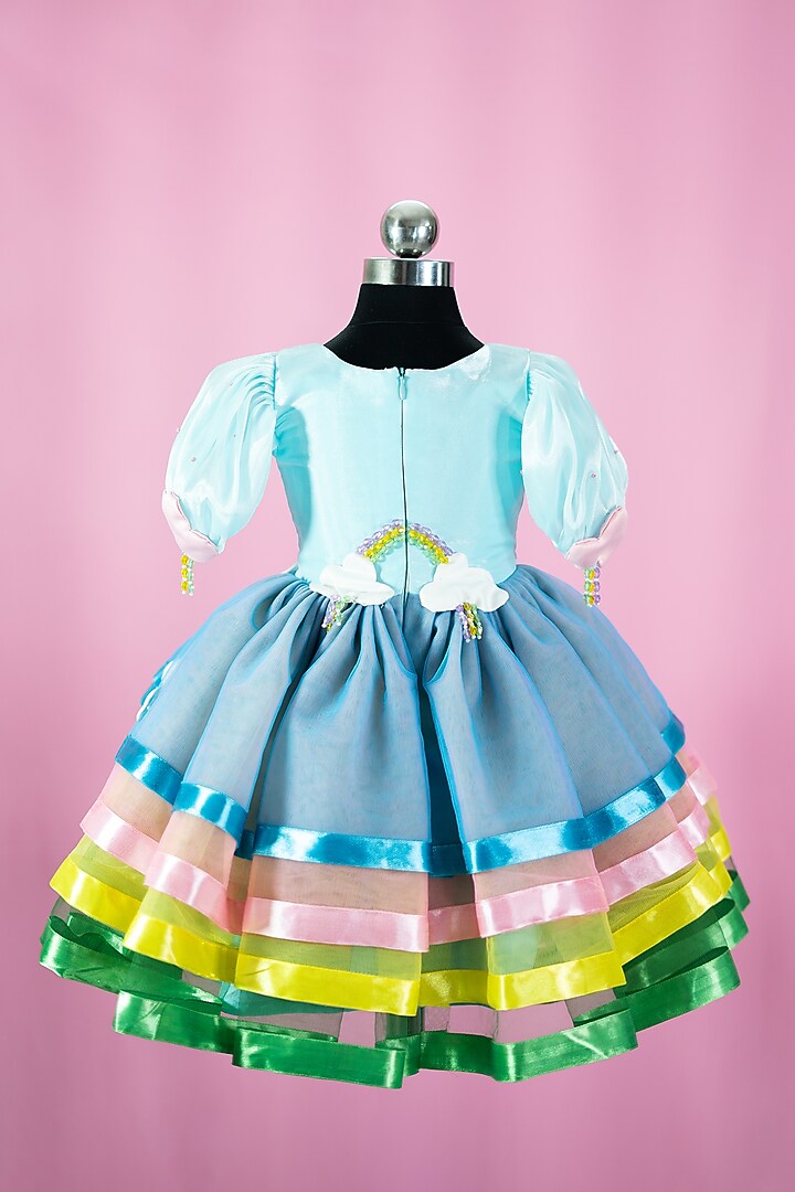 Light Blue Tulle & Satin Embroidered Dress For Girls by Fairy Frills at Pernia's Pop Up Shop