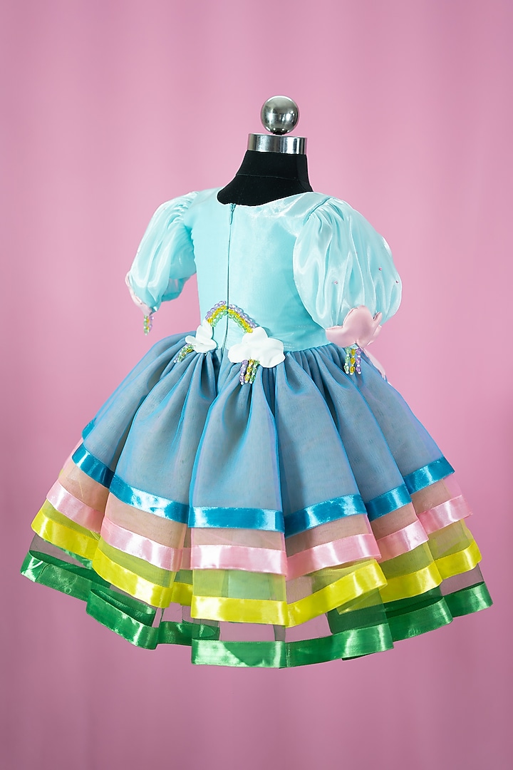 Light Blue Tulle & Satin Embroidered Dress For Girls by Fairy Frills at Pernia's Pop Up Shop