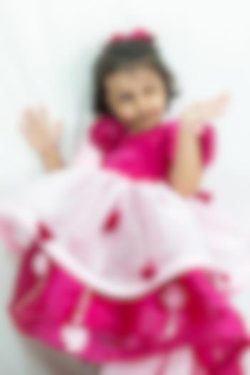 Pink Cotton & Silk Embroidered Ruffled Dress For Girls by Fairy Frills at Pernia's Pop Up Shop