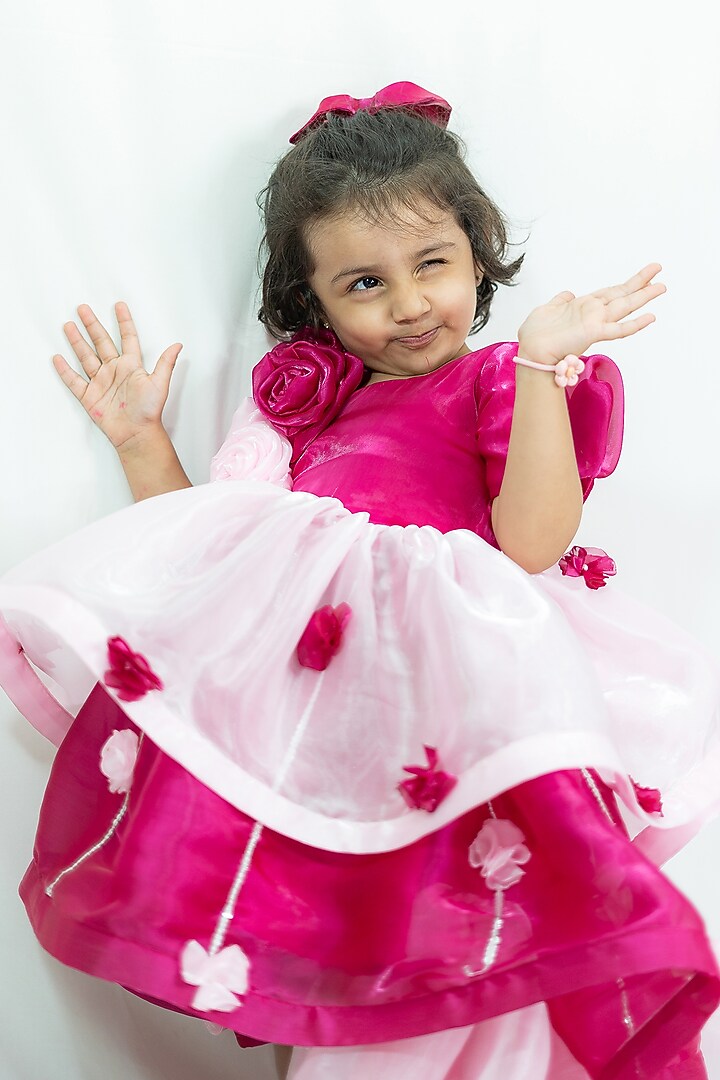 Pink Cotton & Silk Embroidered Ruffled Dress For Girls by Fairy Frills at Pernia's Pop Up Shop