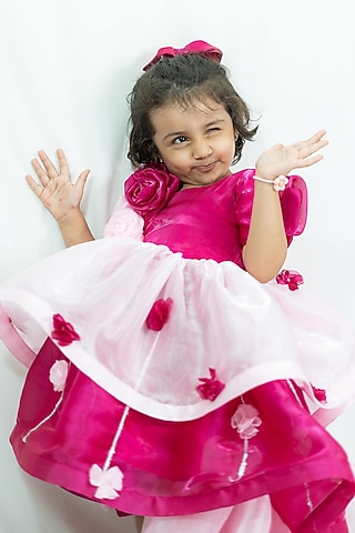 Pink Cotton & Silk Embroidered Ruffled Dress For Girls by Fairy Frills