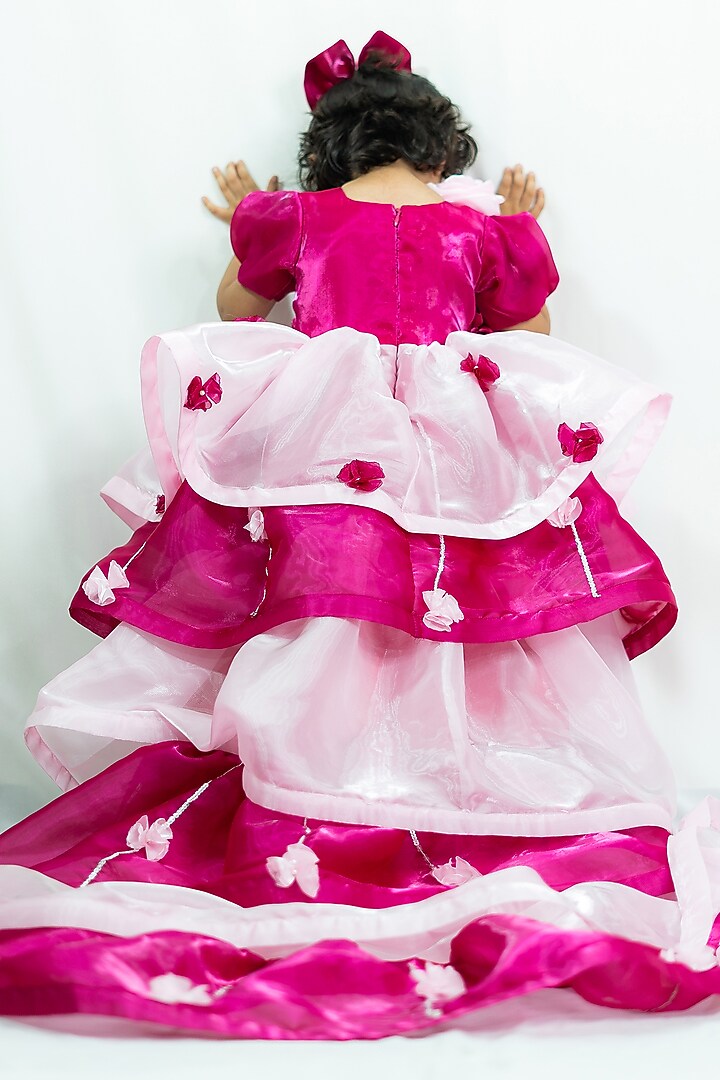 Pink Cotton & Silk Embroidered Ruffled Dress For Girls by Fairy Frills at Pernia's Pop Up Shop