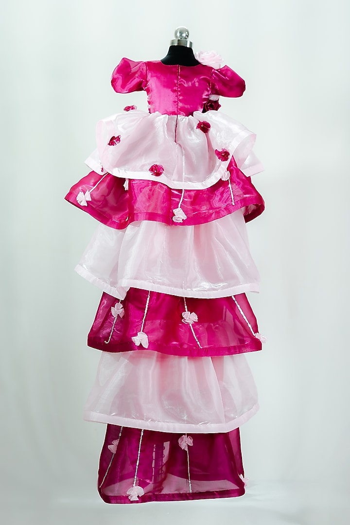 Pink Cotton & Silk Embroidered Ruffled Dress For Girls by Fairy Frills at Pernia's Pop Up Shop